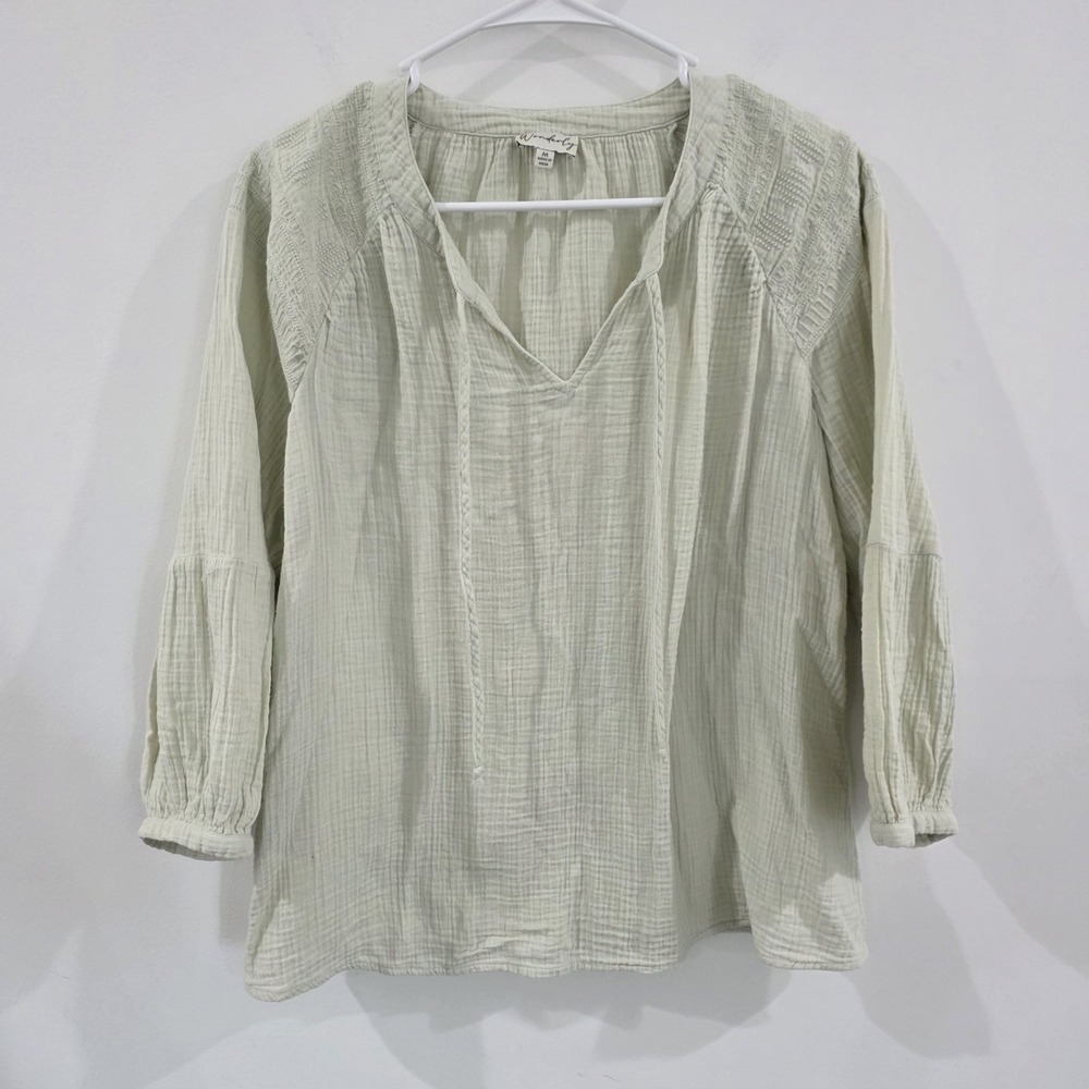 Wonderly Womens Mint Green Gauze Top Size Medium Boho‎ Granola Hippie